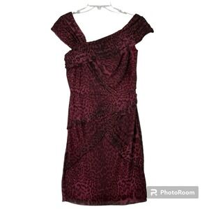 Tadashi Shoji Silk Dress Cocktail Party Wedding Festive Leopard Print Mob Wife